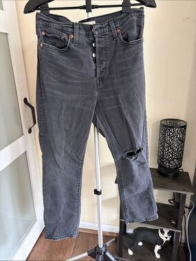 Women’s Levi’s Wedgie Straight Distressed dark gray Jeans